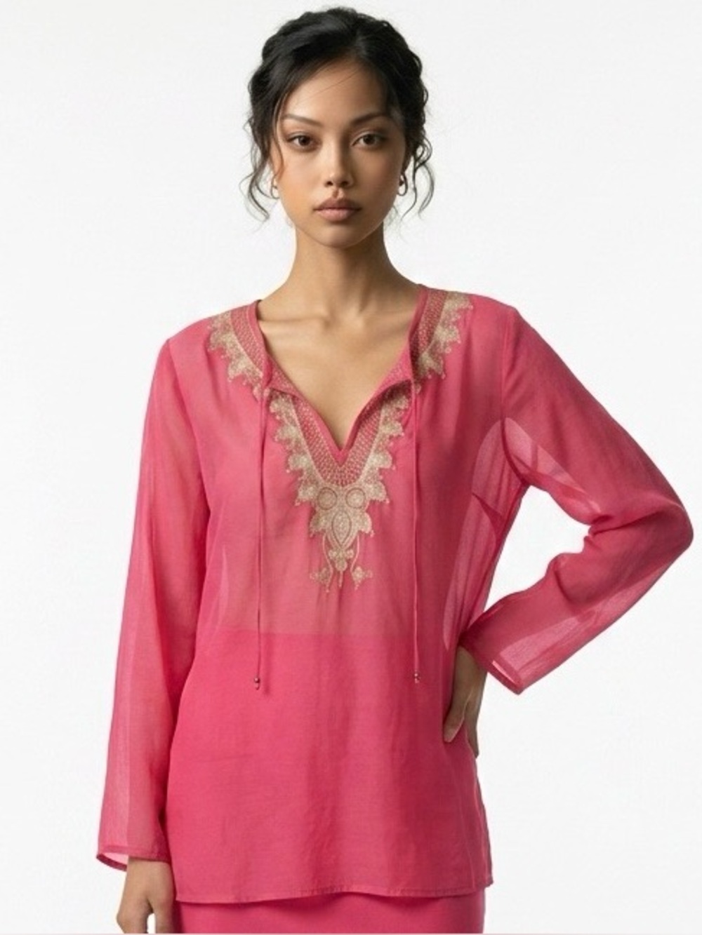 Express Fuchsia Embroidered Tunic Women’s Top Size Large